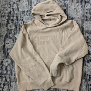 Essentials Beige Pullover Hoodie with Embossed Tag